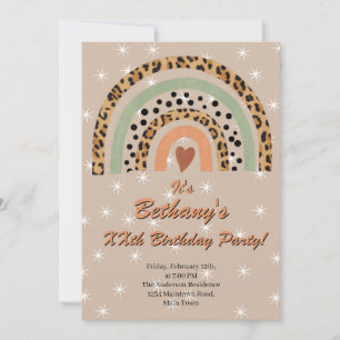 XXe Leopard Print Boho Rainbow Birthday Party Kaart
