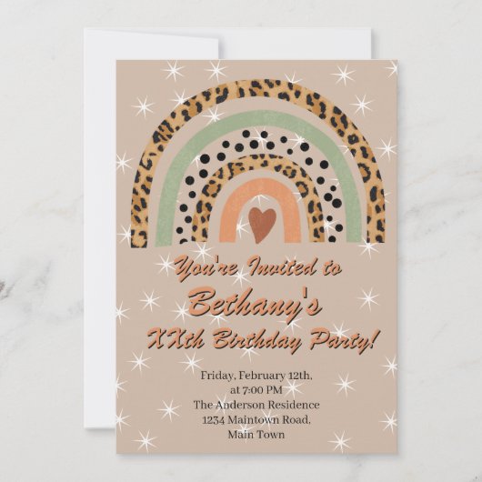 XXe Leopard Print Boho Rainbow Birthday Party Kaart (Voorkant)
