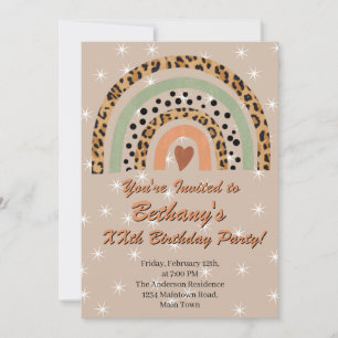 XXe Leopard Print Boho Rainbow Birthday Party Kaart
