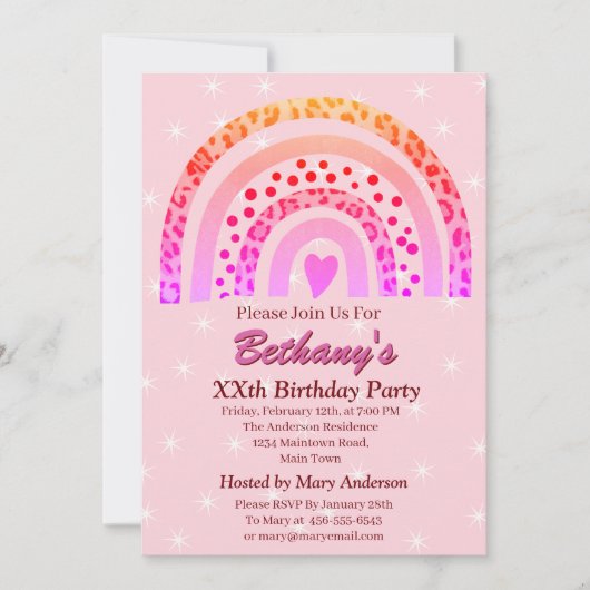 XXe Leopard Print Boho Rainbow Birthday Party Kaart (Voorkant)