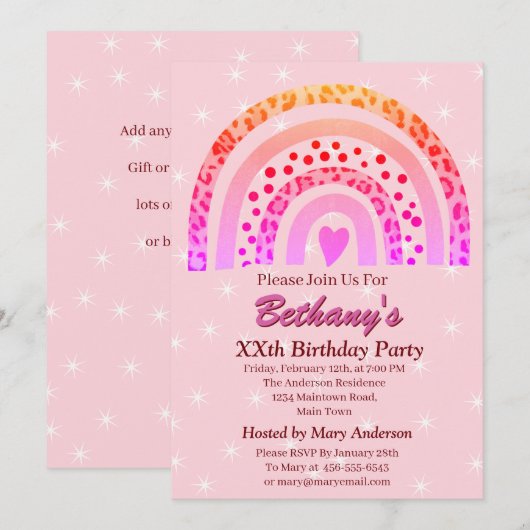 XXe Leopard Print Boho Rainbow Birthday Party Kaart (Voorkant / Achterkant)