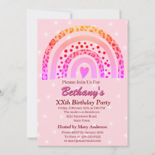 XXe Leopard Print Boho Rainbow Birthday Party Kaart