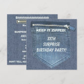 XXe URPRISE Birthday Party Keep it Zipped Denim Kaart (Voorkant / Achterkant)