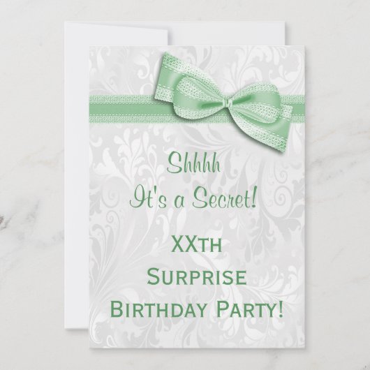 XXe ZURPRISE Birthday Party Damask en Bow Kaart (Voorkant)