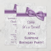 XXe ZURPRISE Birthday Party Damask en Bow Kaart (Voorkant / Achterkant)