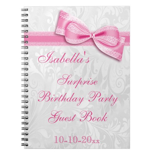 XXe ZURPRISE Birthday Party Damask en Bow Notitieboek (Voorkant)