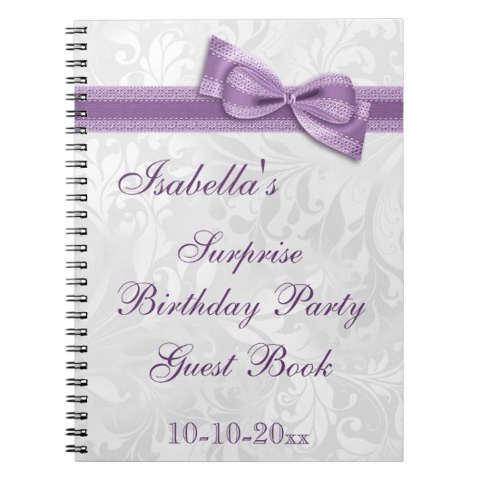 XXe ZURPRISE Birthday Party Damask en Bow Notitieboek (Voorkant)
