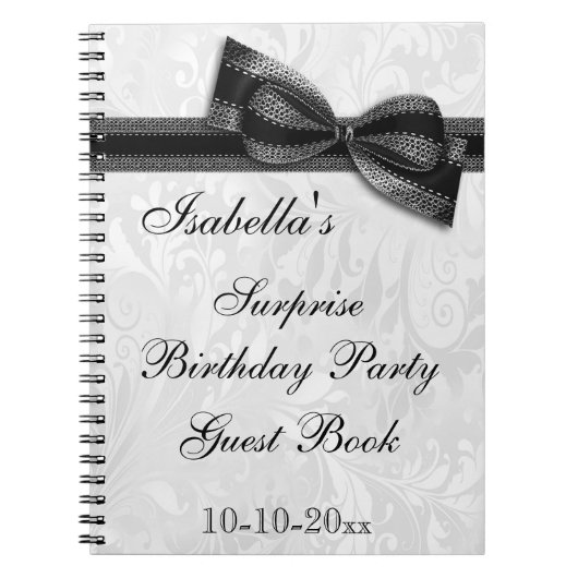 XXe ZURPRISE Birthday Party Damask en Bow Notitieboek (Voorkant)