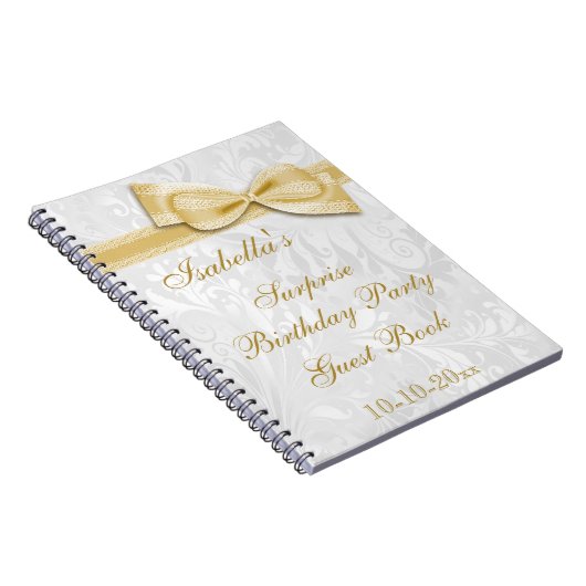XXe ZURPRISE Birthday Party Damask en Bow Notitieboek (Rechterzijde)