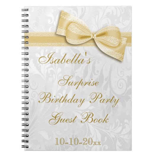 XXe ZURPRISE Birthday Party Damask en Bow Notitieboek (Voorkant)