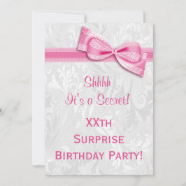XXe ZURPRISE Birthday Party Damask & Pink Bow Kaart