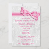 XXe ZURPRISE Birthday Party Damask & Pink Bow Kaart (Achterkant)