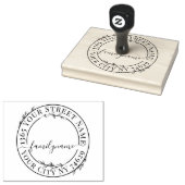 XXL Botanical Script Modern Round Return Address Rubberstempel (Gestempeld)