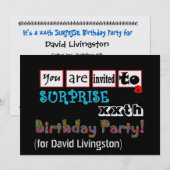 xxxxx SURPRISE Birthday Party Invitation Sjabloon Kaart (Voorkant / Achterkant)