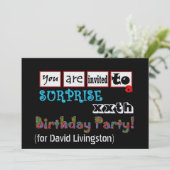 xxxxx SURPRISE Birthday Party Invitation Sjabloon Kaart (Staand voorkant)