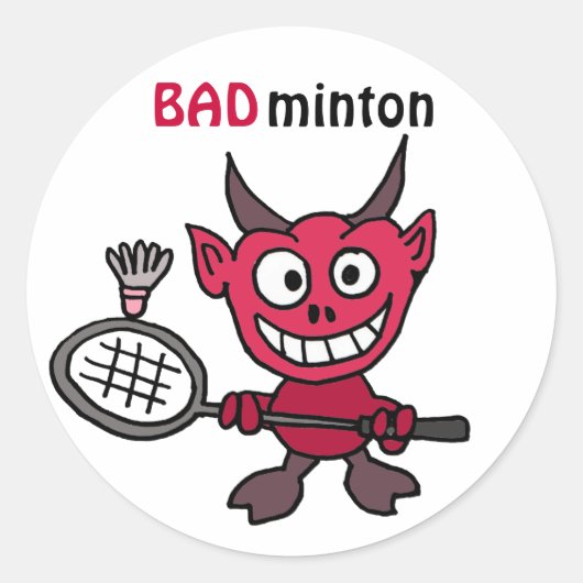 XY- Devil Plays BADminton Cartoon Ronde Sticker (Voorkant)