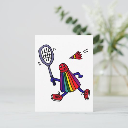 XY- Funny Badminton Birdie Cartoon Briefkaart (Staand voorkant)