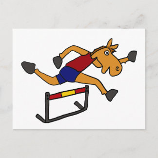 XY- Funny Horse die over de Hurdles Cartoon spring Briefkaart