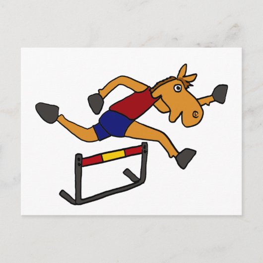 XY- Funny Horse die over de Hurdles Cartoon spring Briefkaart (Voorkant)