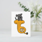 XY-Grey Puppy Dog in een Tuba cartoon Briefkaart (Staand voorkant)