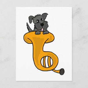 XY-Grey Puppy Dog in een Tuba cartoon Briefkaart