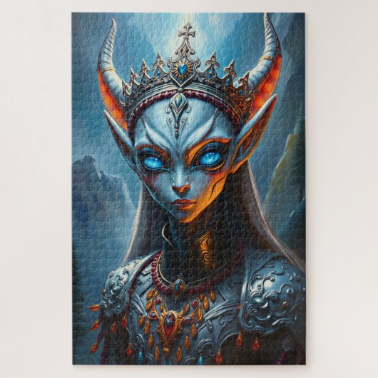Xylanthia het Gehoornde Orakel - Dark Fantasy Elf Legpuzzel (Verticaal)