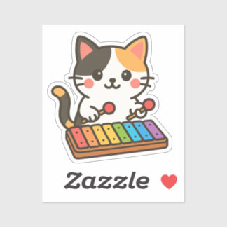 Xylofoon Schattige Kat Regenboog Noten Sticker