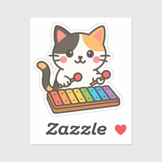 Xylophone Calico Cat Rainbow Notes Sticker (Vel)