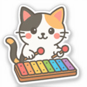 Xylophone Calico Cat Rainbow Notes Sticker (Voorkant)