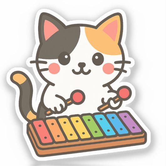 Xylophone Calico Cat Rainbow Notes Sticker (Voorkant)