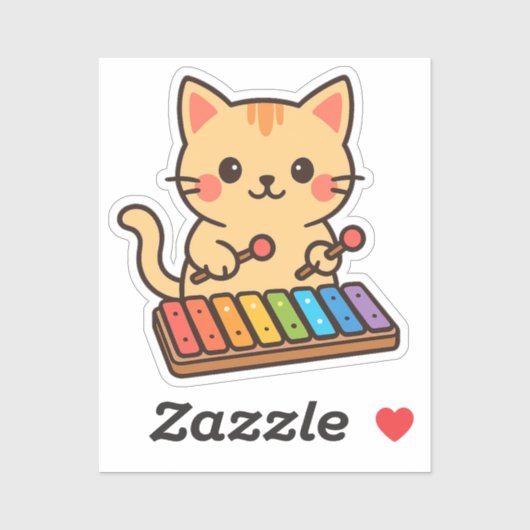 Xylophone Cat Rainbow Notes Sticker (Vel)