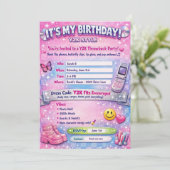 Y2K 2000's Birthday Party Invitation Kaart (Staand voorkant)