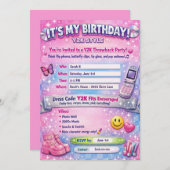 Y2K 2000's Birthday Party Invitation Kaart (Voorkant / Achterkant)