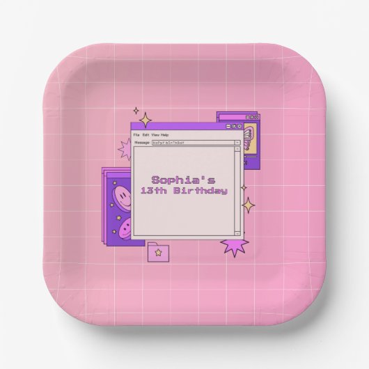 Y2K 2000s Retro Computer Interface Birthday Party Papieren Bordje (Voorkant)