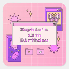 Y2K 2000s Retro Computer Interface Birthday Party Vierkante Sticker
