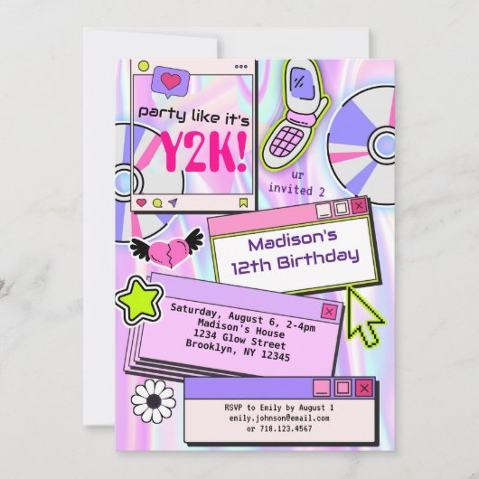 Y2K 2000's Thema Verjaardagsfeest Kaart (Voorkant)