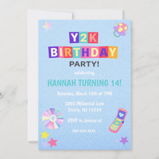 Y2K 2000's Trendy Birthday Party Invitation Kaart