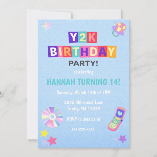 Y2K 2000's Trendy Birthday Party Invitation Kaart (Voorkant)