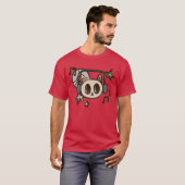 Y2K 90s Cat with Headphone Headset Hears Music fun T-shirt (Voorkant volledig)