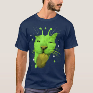 Y2K Alien Cat Meme UFO Retro Silly Cats Lover Vint T-shirt