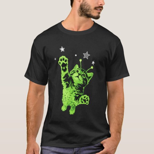 Y2K Alien Kat Springende Sterren T-shirt (Voorkant)