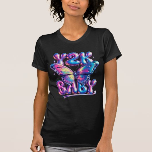 Y2K Baby Chrome Vlinder T-Shirt (Voorkant)