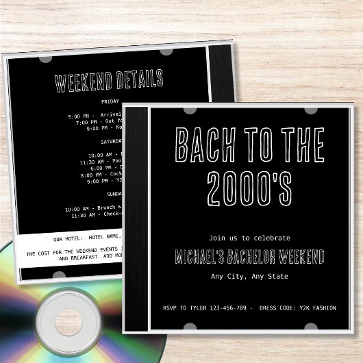 Y2K Bach naar het 2000s CD Hoesje Bachelor Weekend Kaart