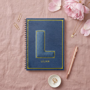 Y2K Blauwe Denim Gele Steek Monogram L Initiaal Notitieboek