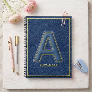 Y2K Blauwe Denim Monogram "A" Terug naar School Notitieboek