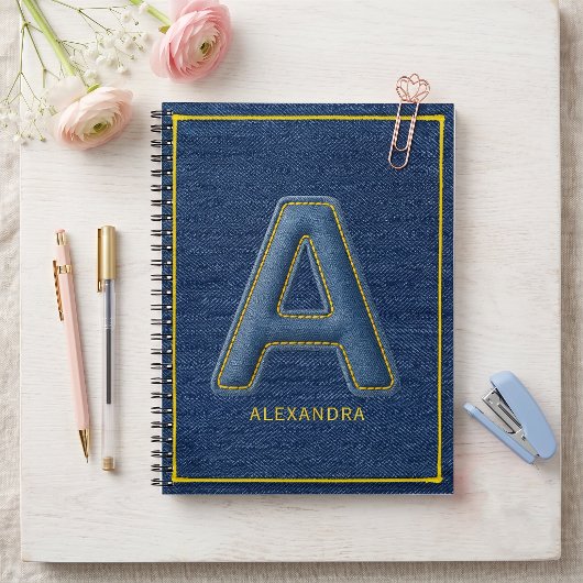 Y2K Blauwe Denim Monogram "A" Terug naar School Notitieboek