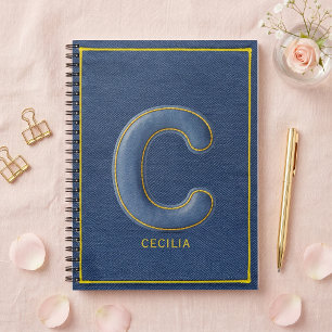Y2K Blauwe Denim Puffy Letter C Monogram Naam Notitieboek