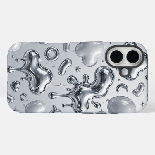 Y2K Chrome Bubble 3D Silver Case (Achterkant (horizontaal))
