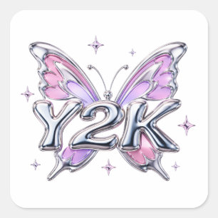 Y2K Chrome Vlinder Sticker Kunst