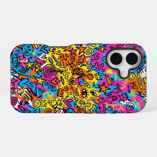 Y2K Cyber Doodle Collage Pattern iPhone 16 case Hoesje (Achterkant horizontaal)